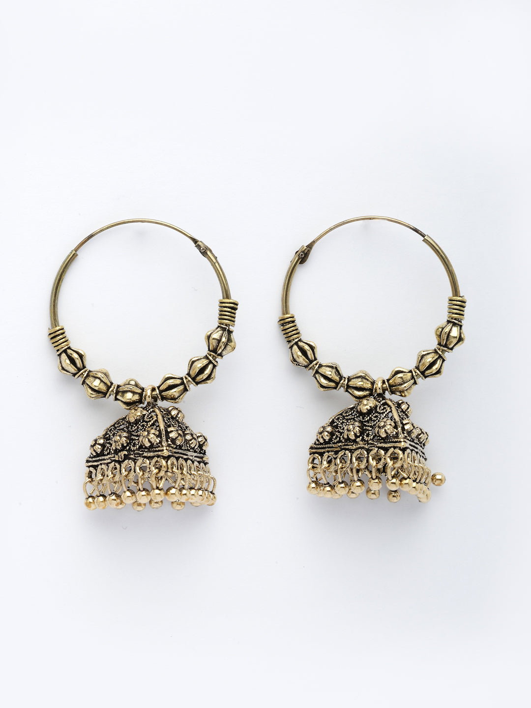 NVR Women's Ethnic Gold-Polished Oxidized Jhumka Earrings - Distacart