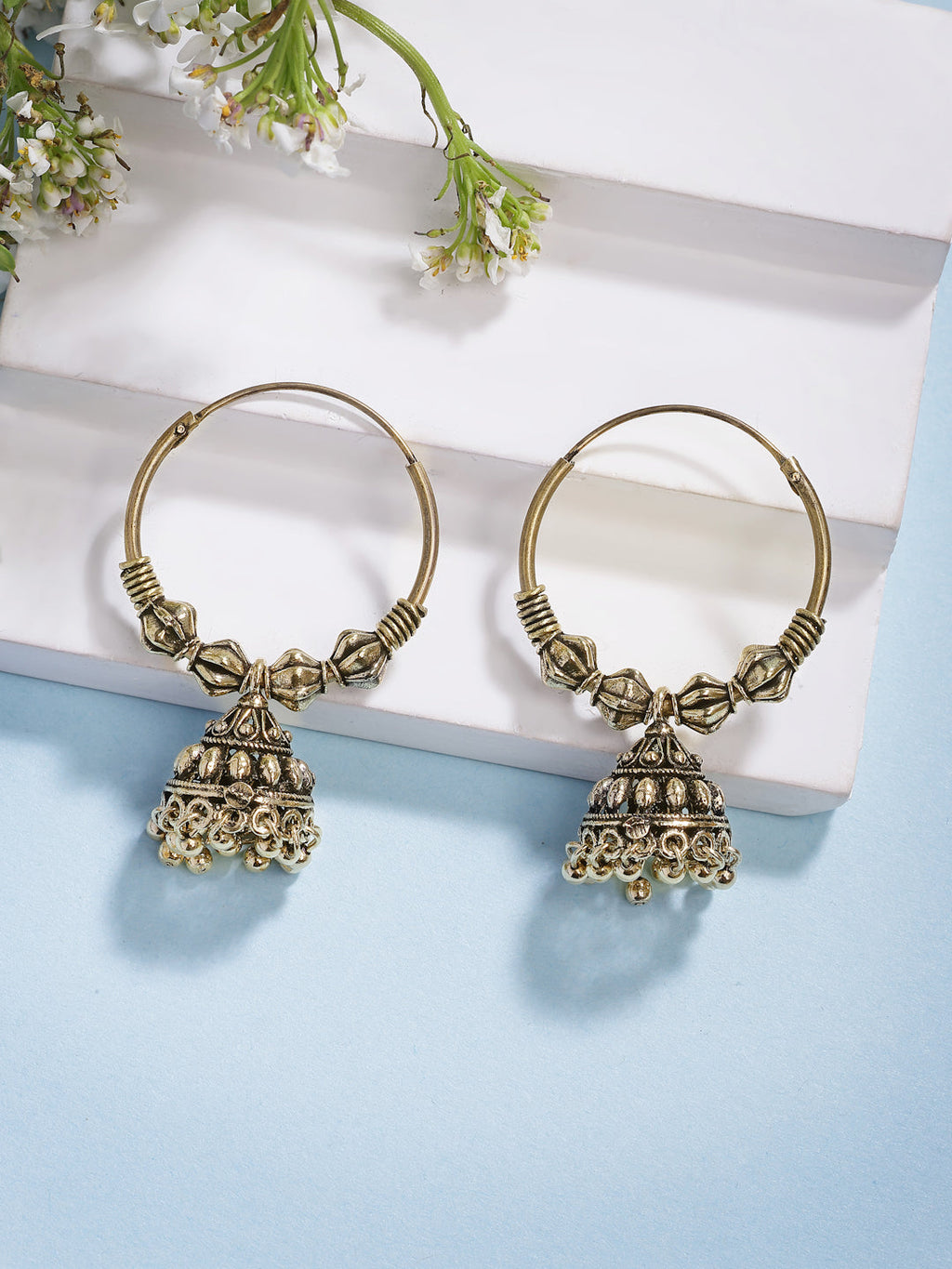 NVR Women's Traditional Gold-Polished Oxidized Jhumka Earrings - Distacart