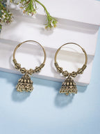 NVR Women's Traditional Gold-Polished Oxidized Jhumka Earrings - Distacart