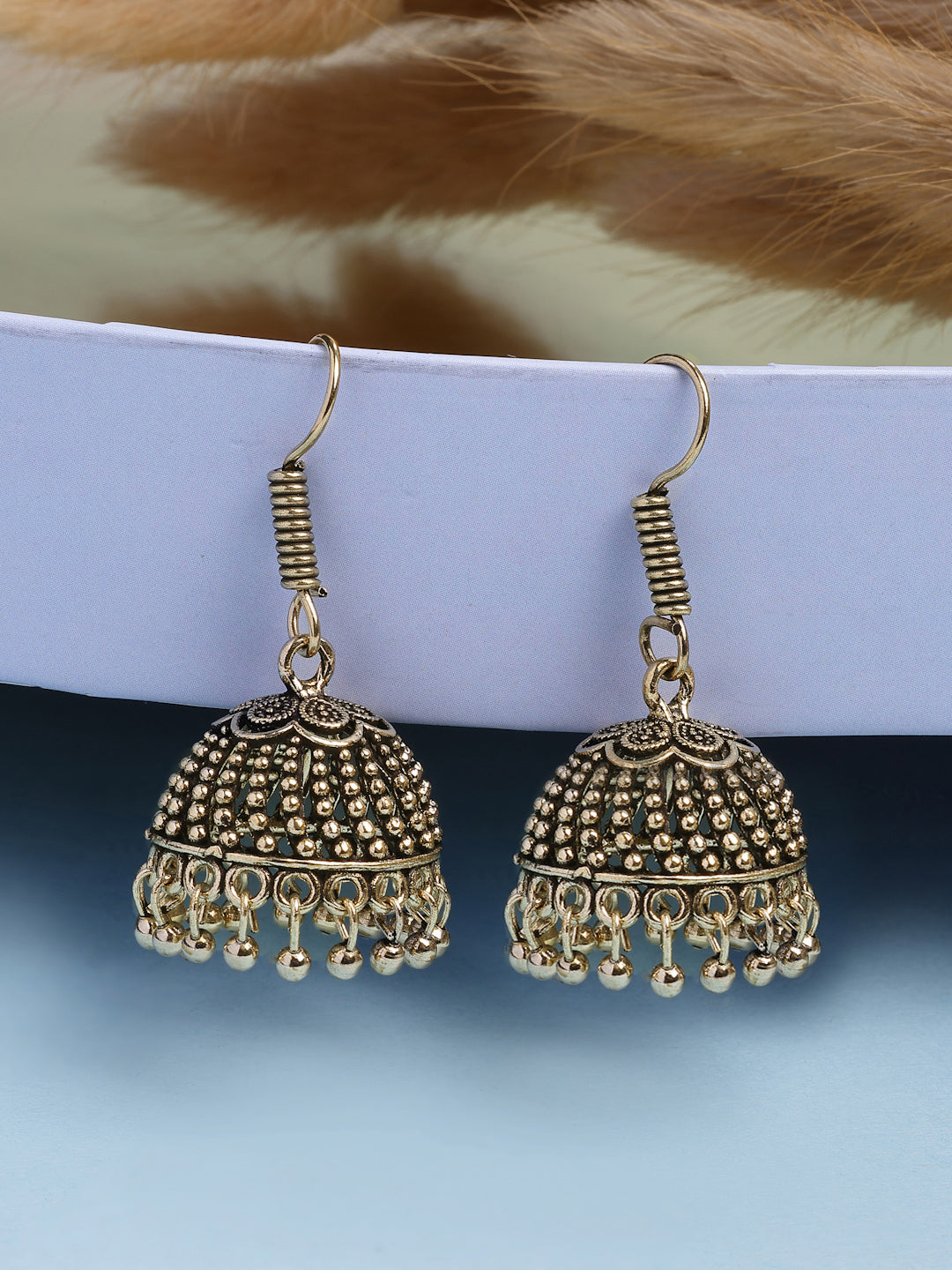 NVR Women Gold-Polished German Silver Jhumka Earrings - Distacart