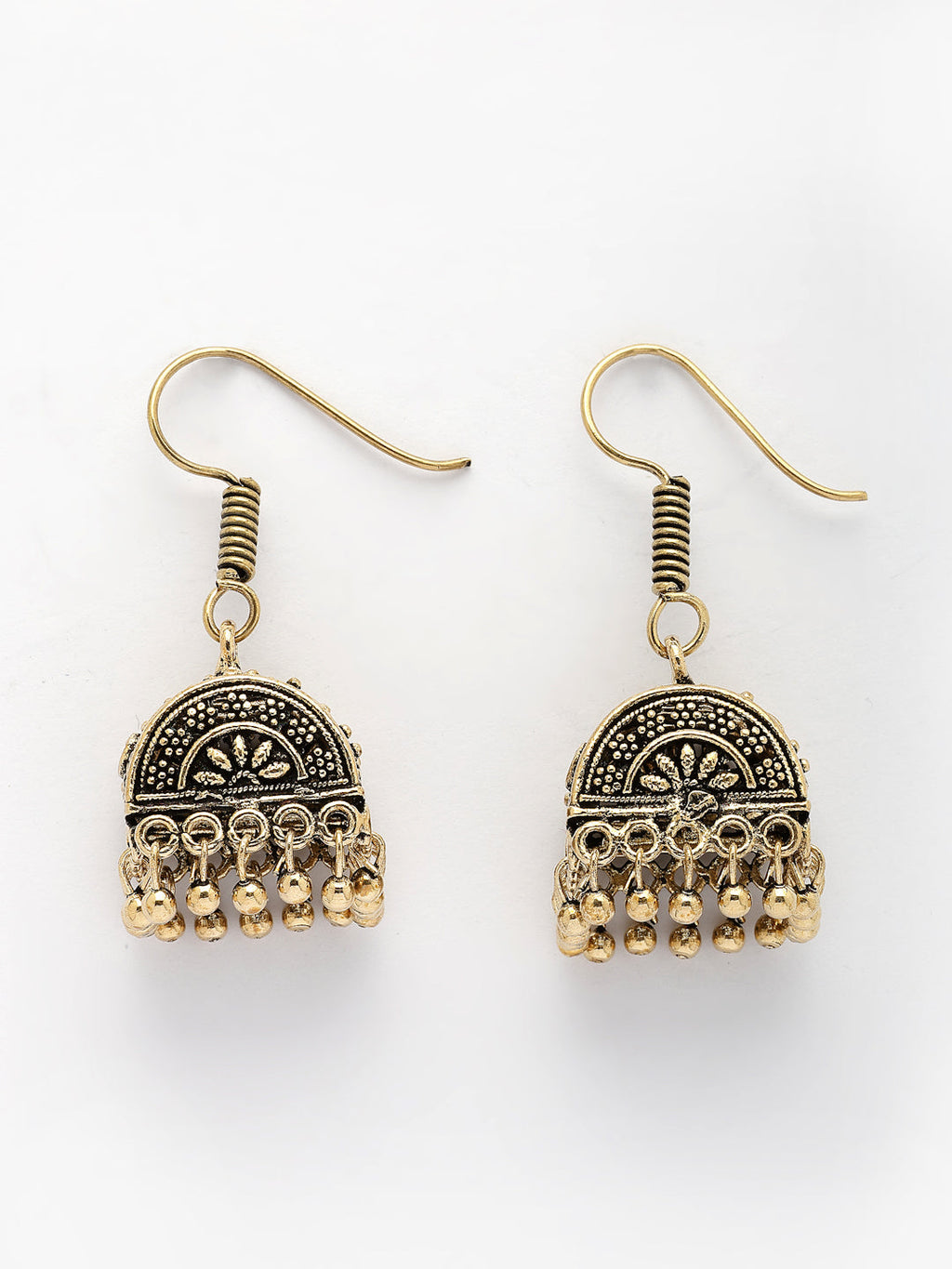 NVR Women Gold-Polished Oxidized Contemporary Jhumka Earrings - Distacart