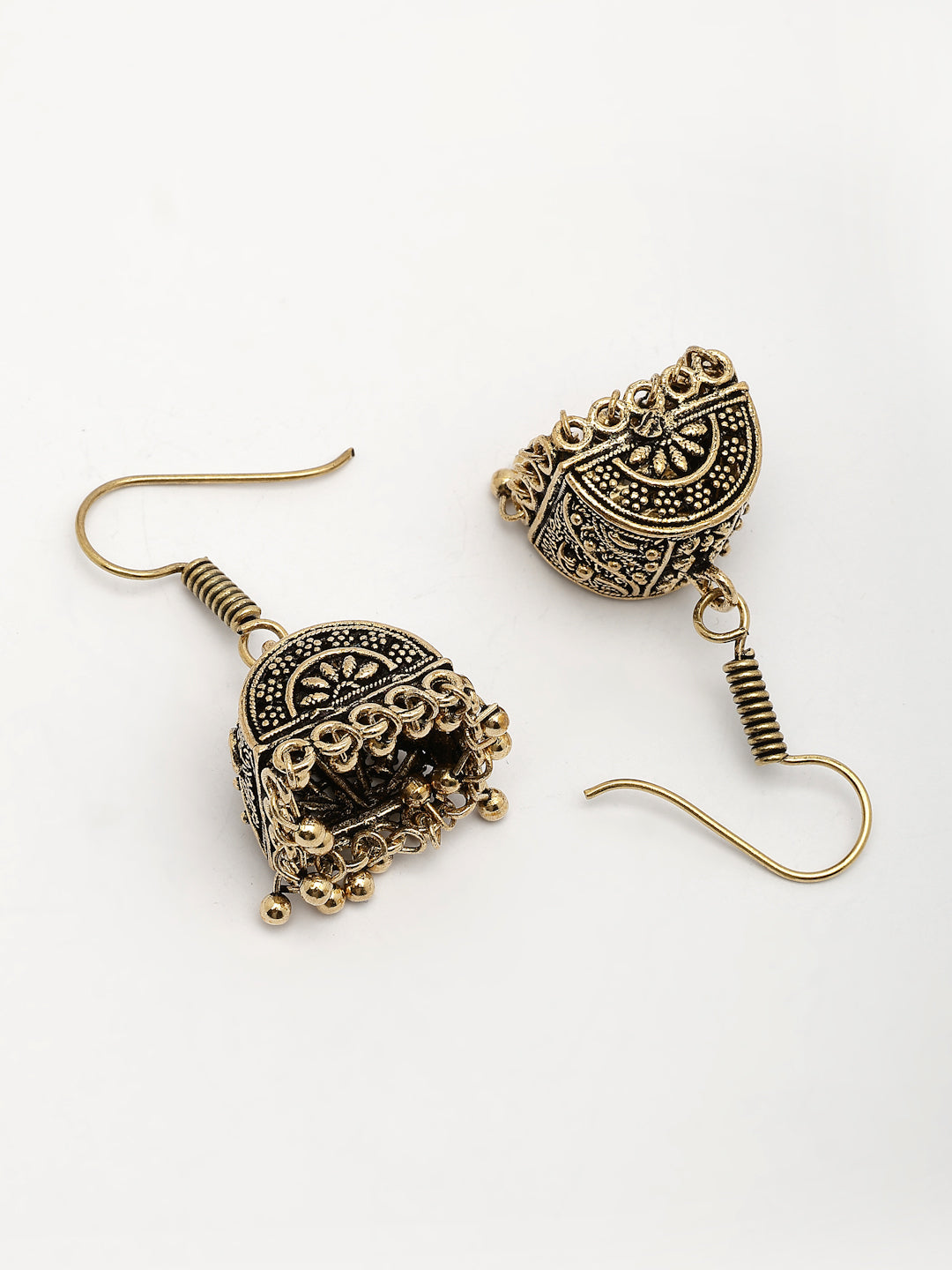 NVR Women Gold-Polished Oxidized Contemporary Jhumka Earrings - Distacart