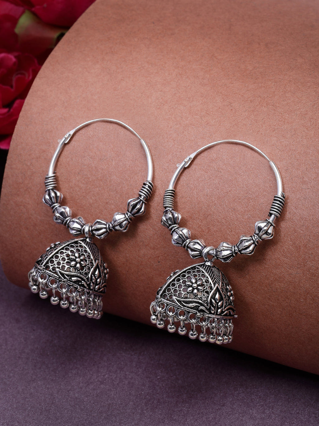 NVR Women's Silver Plated Oxidized Contemporary Jhumka Earrings - Distacart
