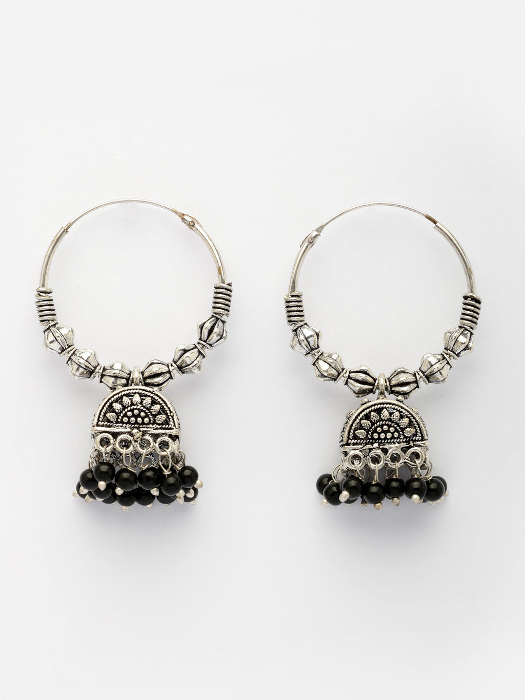 NVR Women Oxidized Silver Plated Black Artificial Beads Jhumka Earrings - Distacart