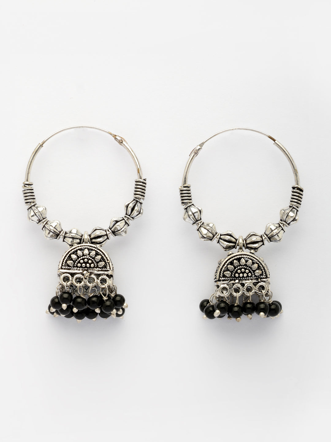NVR Women Oxidized Silver Plated Black Artificial Beads Jhumka Earrings - Distacart