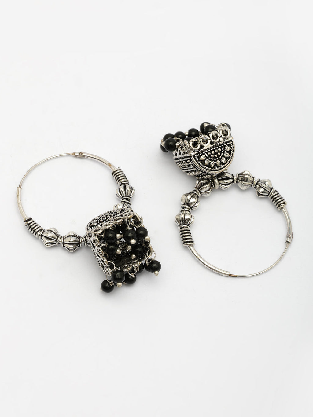 NVR Women Oxidized Silver Plated Black Artificial Beads Jhumka Earrings - Distacart