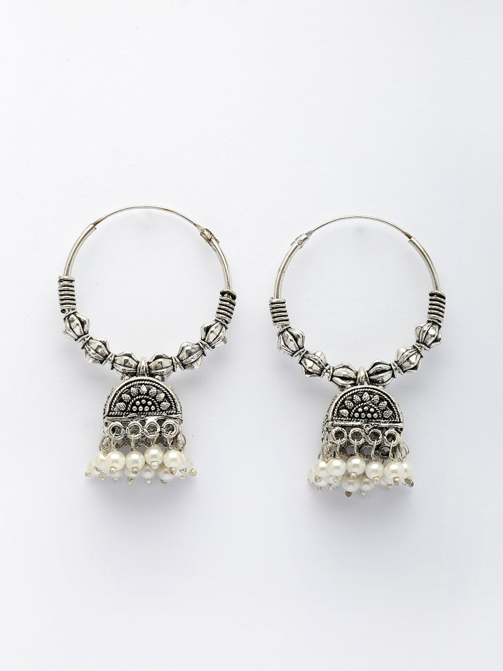NVR Women Oxidized Silver Plated White Artificial Beads Jhumka Earrings - Distacart