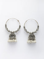 NVR Women Oxidized Silver Plated White Artificial Beads Jhumka Earrings - Distacart