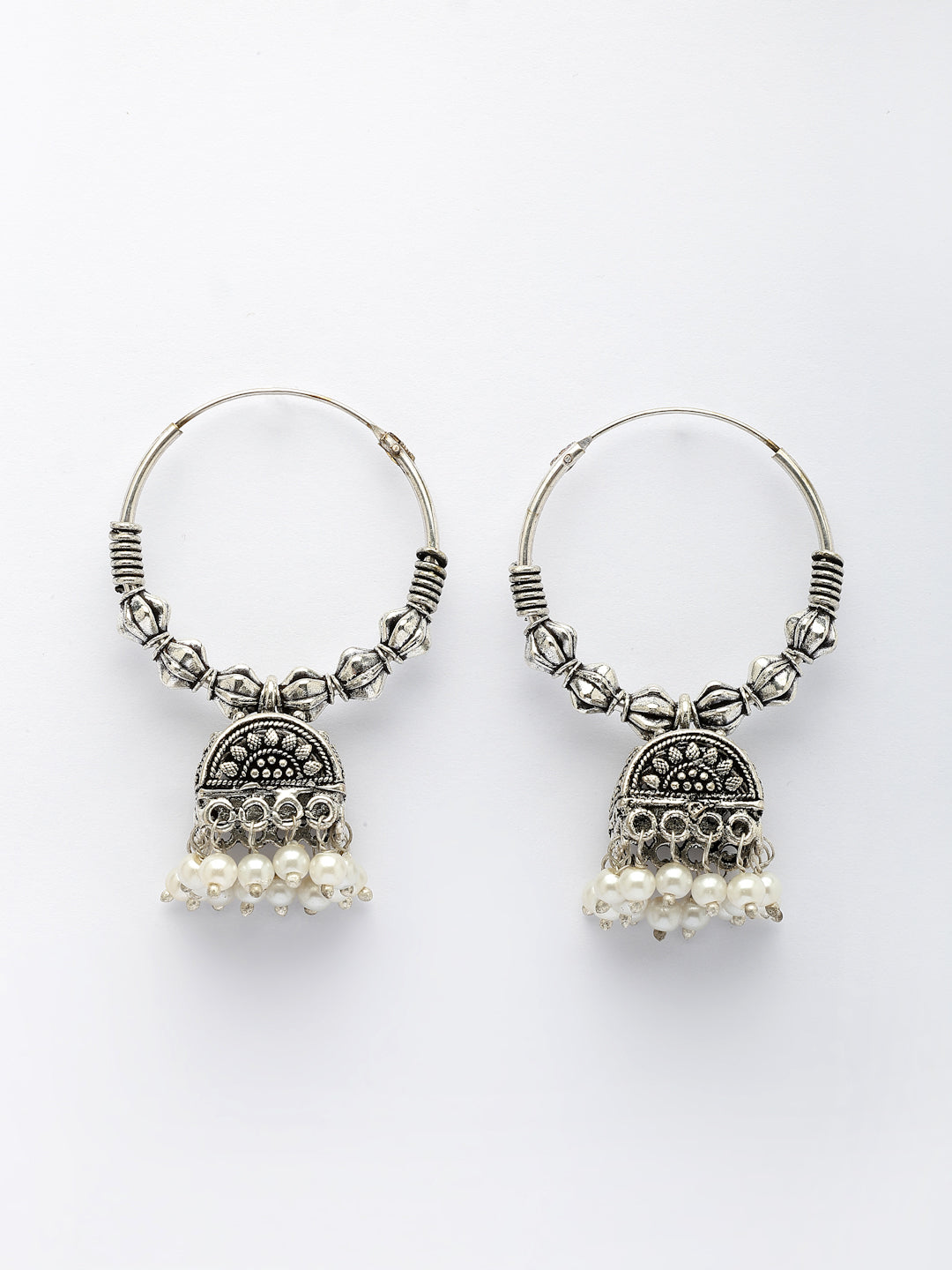 NVR Women Oxidized Silver Plated White Artificial Beads Jhumka Earrings - Distacart