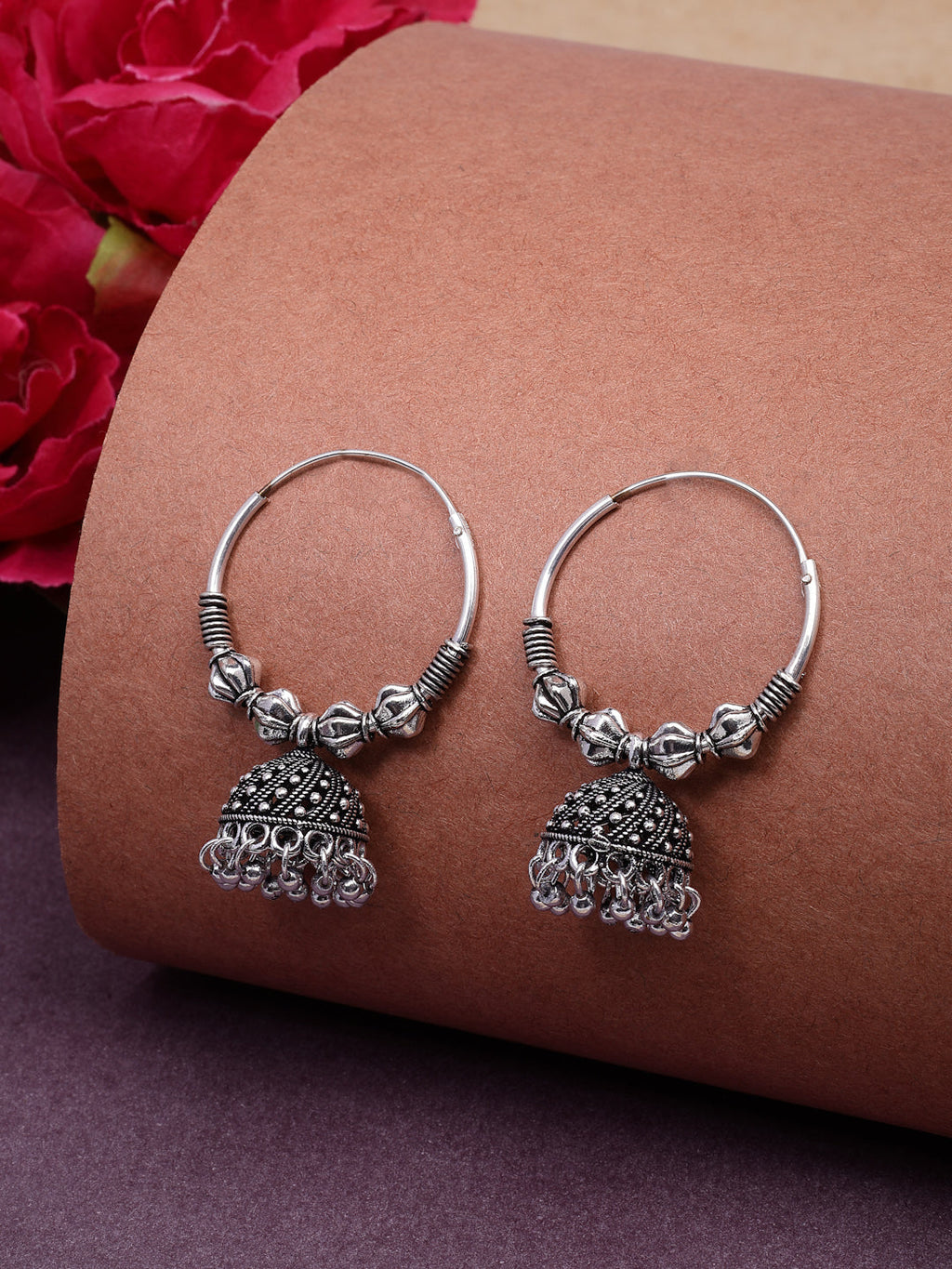 NVR Women's Ethnic Silver Plated Oxidized Circle Jhumka Earrings - Distacart