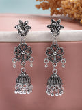 NVR Women Silver Toned Oxidized Floral Design Jhumka Earrings - Distacart