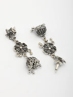 NVR Women Silver Toned Oxidized Floral Design Jhumka Earrings - Distacart