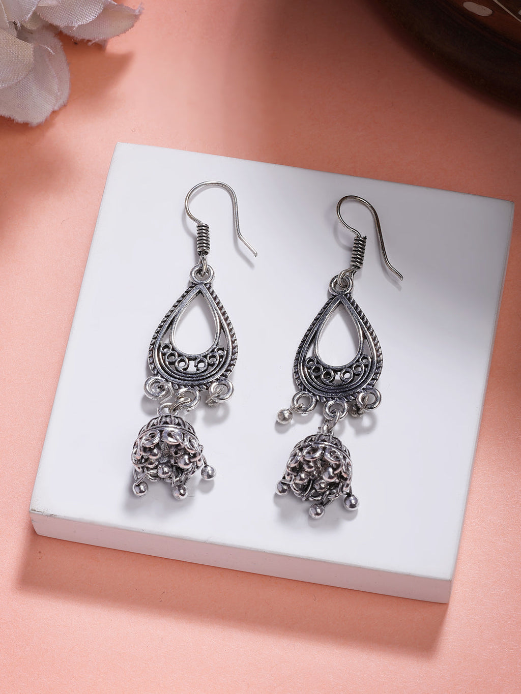 NVR Women Silver Plated German Silver Jhumka Earrings - Distacart