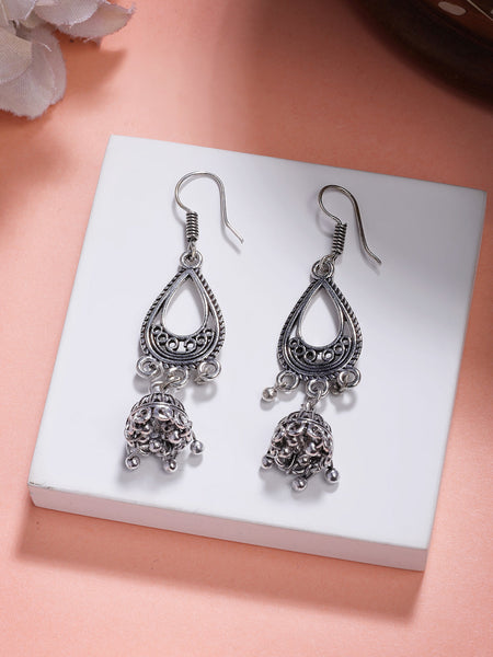 NVR Women Silver Plated German Silver Jhumka Earrings