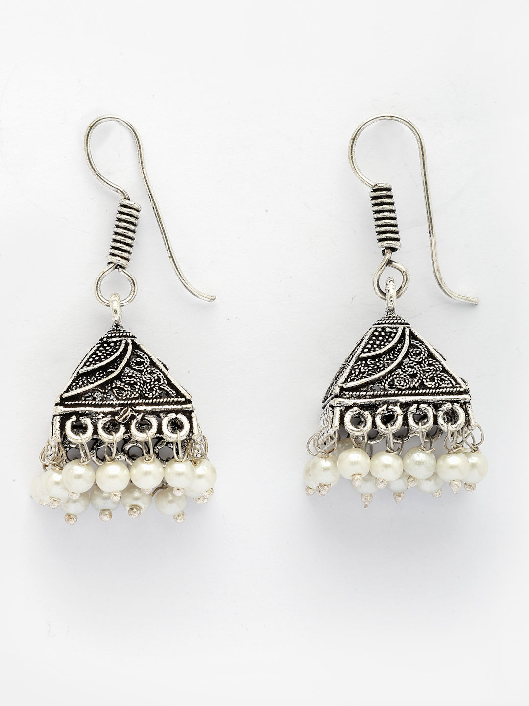NVR Women's Oxidized Silver Plated White Artificial Beads Jhumka Earrings - Distacart