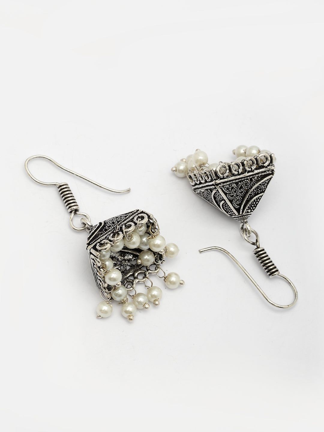 NVR Women's Oxidized Silver Plated White Artificial Beads Jhumka Earrings - Distacart