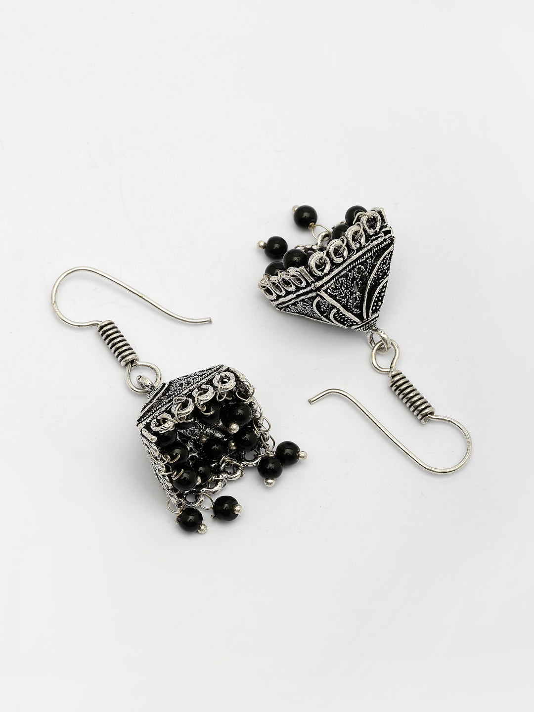 NVR Women's Oxidized Silver Plated Black Artificial Beads Jhumka Earrings - Distacart