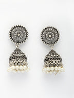 NVR Women's Oxidized Silver Plated White Artificial Beads Jhumka Earrings - Distacart