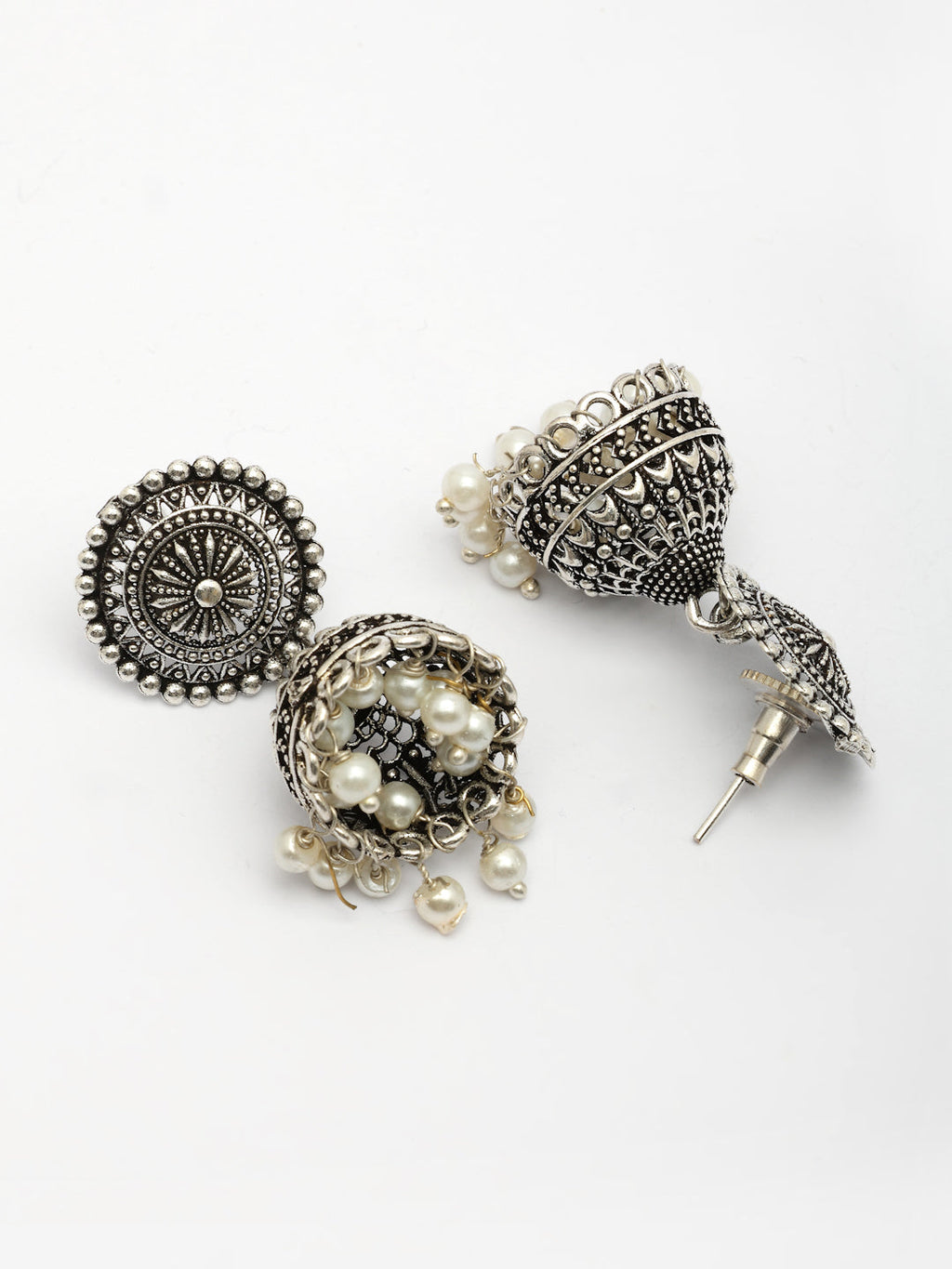 NVR Women's Oxidized Silver Plated White Artificial Beads Jhumka Earrings - Distacart