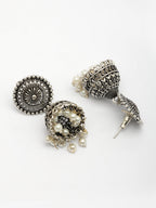 NVR Women's Oxidized Silver Plated White Artificial Beads Jhumka Earrings - Distacart