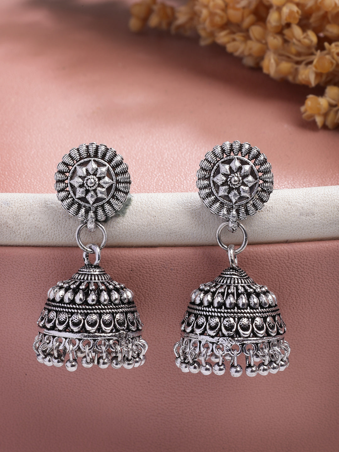 NVR Women Silver Plated Traditional Oxidized Jhumka Earrings - Distacart