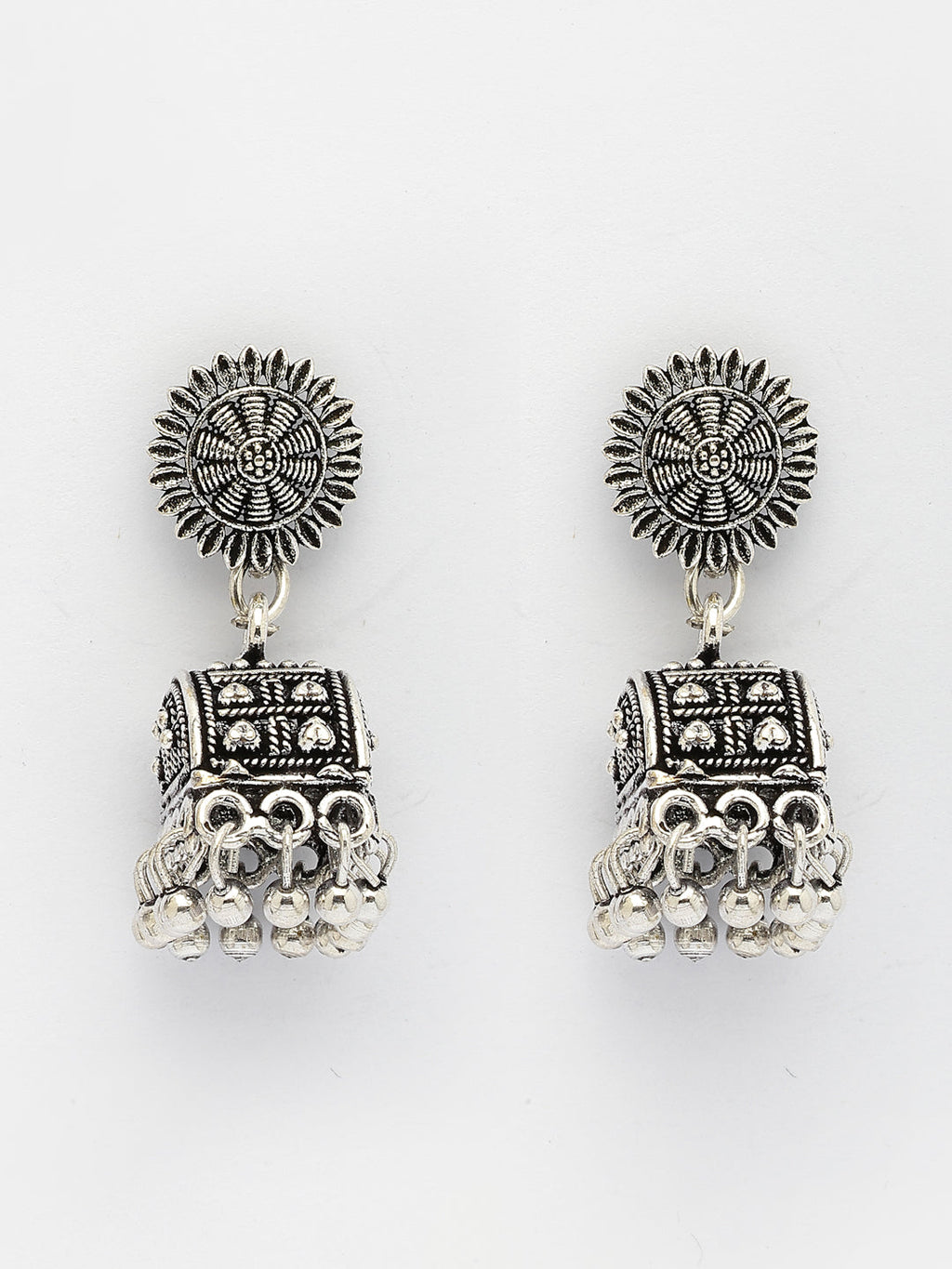 NVR Women Silver-Plated Oxidized Contemporary Jhumkas Earrings - Distacart