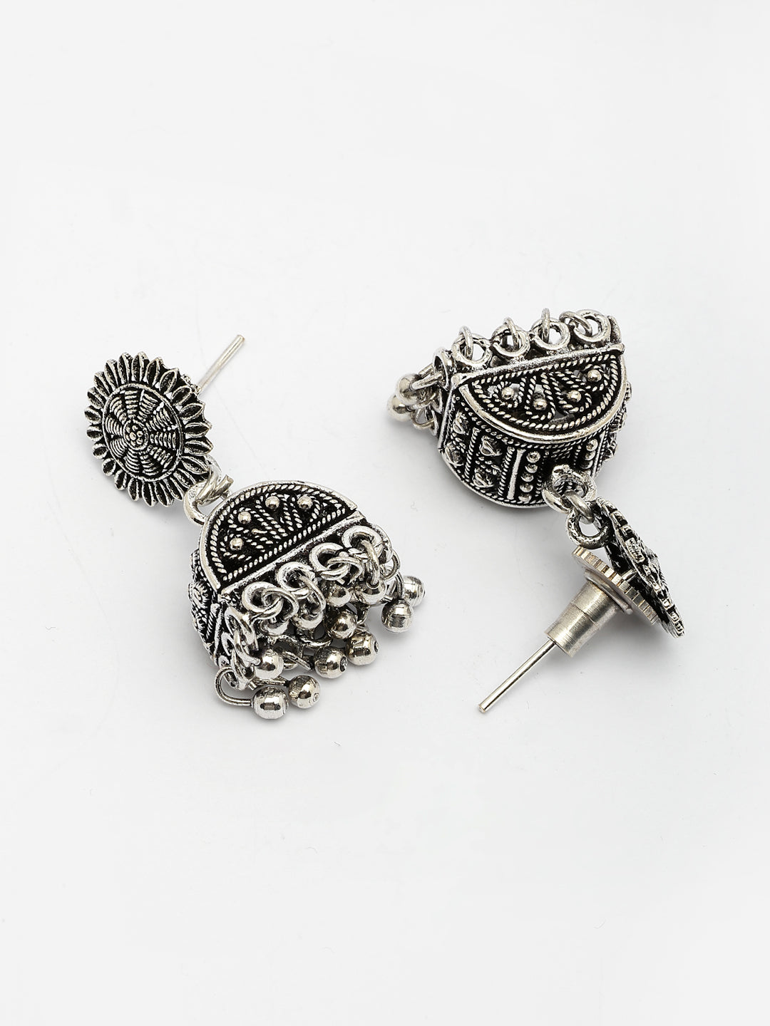 NVR Women Silver-Plated Oxidized Contemporary Jhumkas Earrings - Distacart