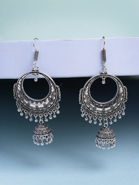 NVR Women's Unique Silver Plated German Silver Jhumka Earrings