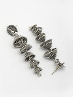 NVR Women Silver Plated Oxidized Peacock Design Layered Jhumka Earrings - Distacart