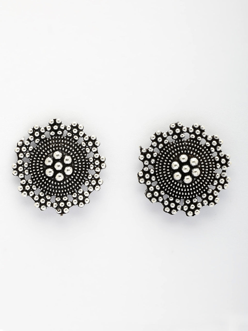 NVR Women's Silver Plated Oxidized Round Shape Traditional Stud Earrings - Distacart