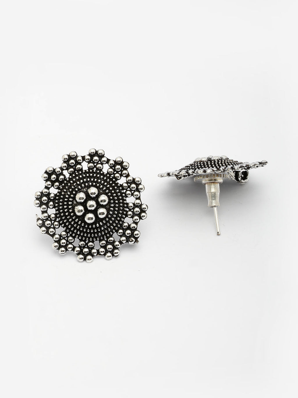 NVR Women's Silver Plated Oxidized Round Shape Traditional Stud Earrings - Distacart