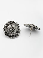 NVR Women's Silver Plated Oxidized Floral Design Stud Earrings - Distacart