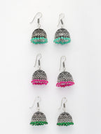 NVR Women Pair of 3 Oxidized Silver Plated Multicolor Artificial Beads Jhumka Earrings - Distacart