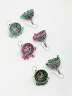 NVR Women Pair of 3 Oxidized Silver Plated Multicolor Artificial Beads Jhumka Earrings - Distacart