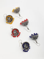 NVR Women's Pair of 3 Oxidized Silver Plated Multicolor Artificial Beads Jhumka Earrings - Distacart