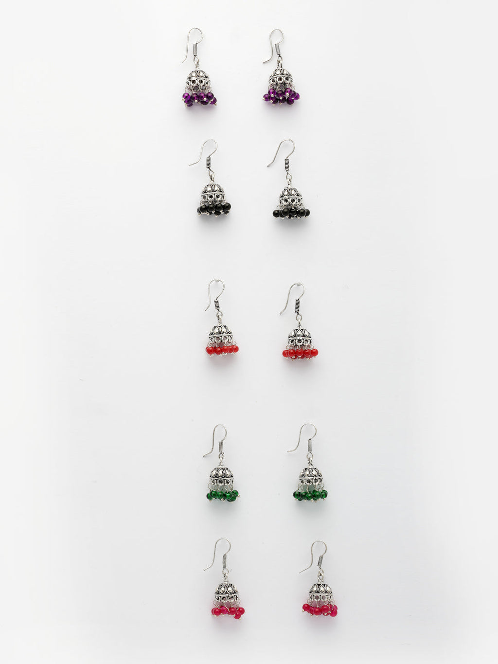 NVR Women Pair of 5 Oxidized Silver Plated Multicolor Artificial Beads Jhumka Earrings - Distacart