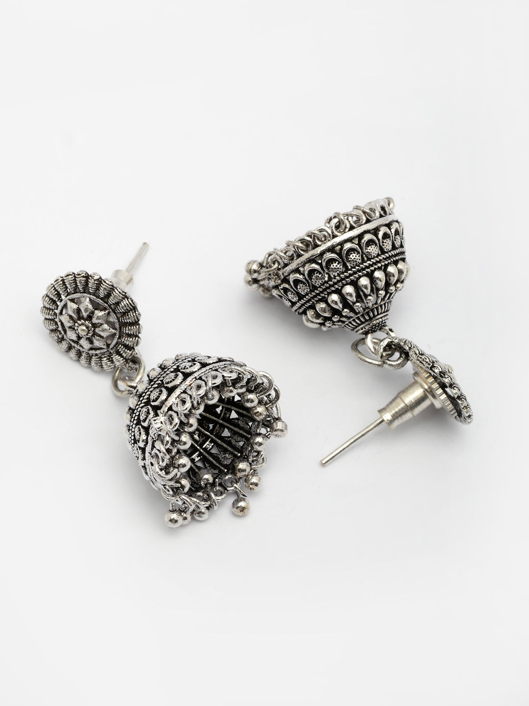 NVR Women Set of 2 Silver Plated Traditional Oxidized Jhumka Earrings - Distacart