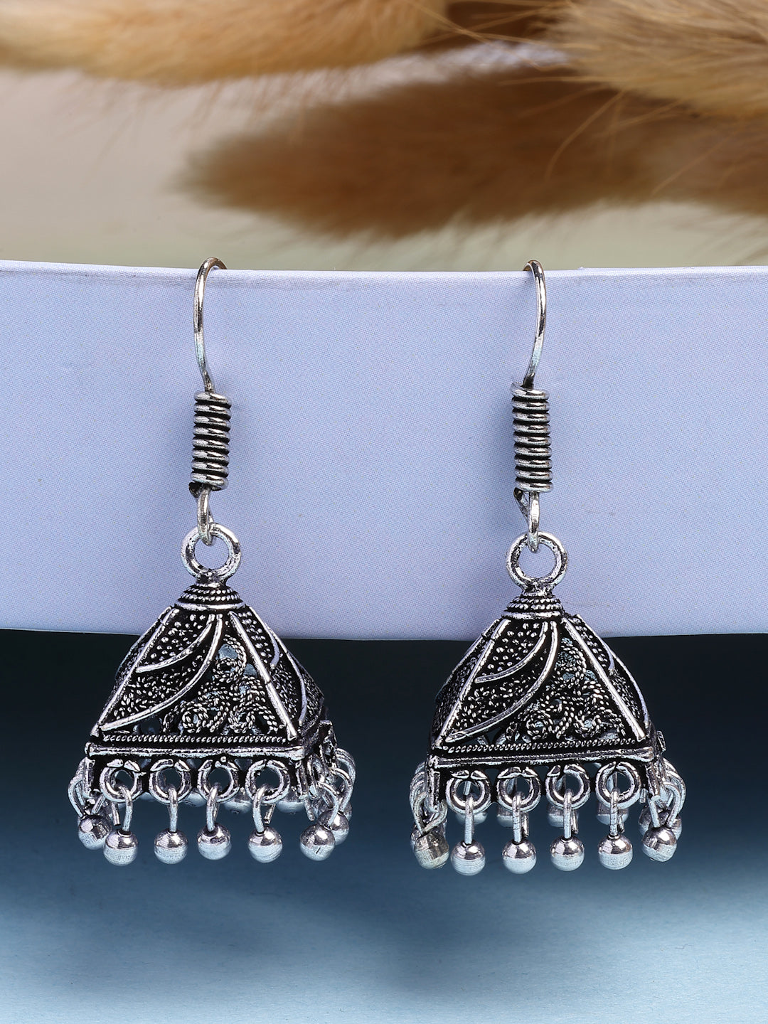 NVR Women's Set of 2 Ethnic Silver Plated Oxidized Circle Jhumka Earrings - Distacart