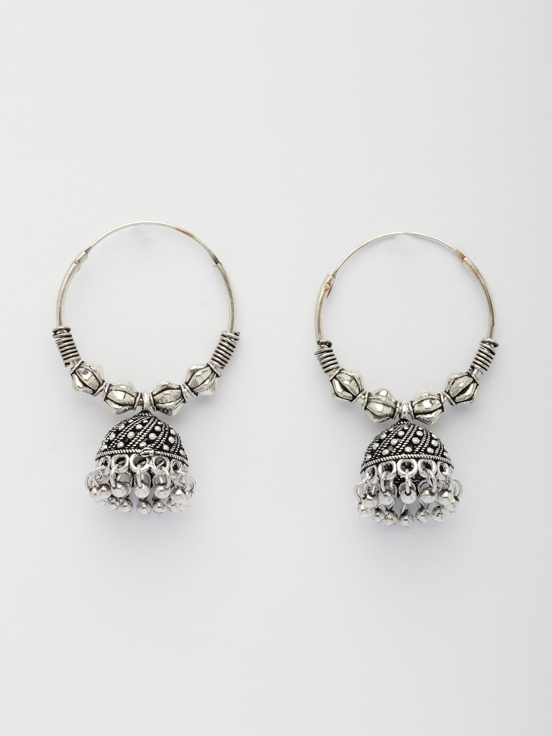 NVR Women's Set of 2 Ethnic Silver Plated Oxidized Circle Jhumka Earrings - Distacart