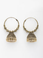 NVR Women Set of 2 Gold-Polished Oxidized Contemporary Jhumka Earrings - Distacart