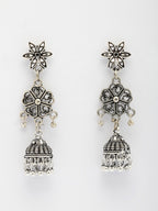 NVR Women Set of 2 Silver Toned Oxidized Jhumka Earrings - Distacart