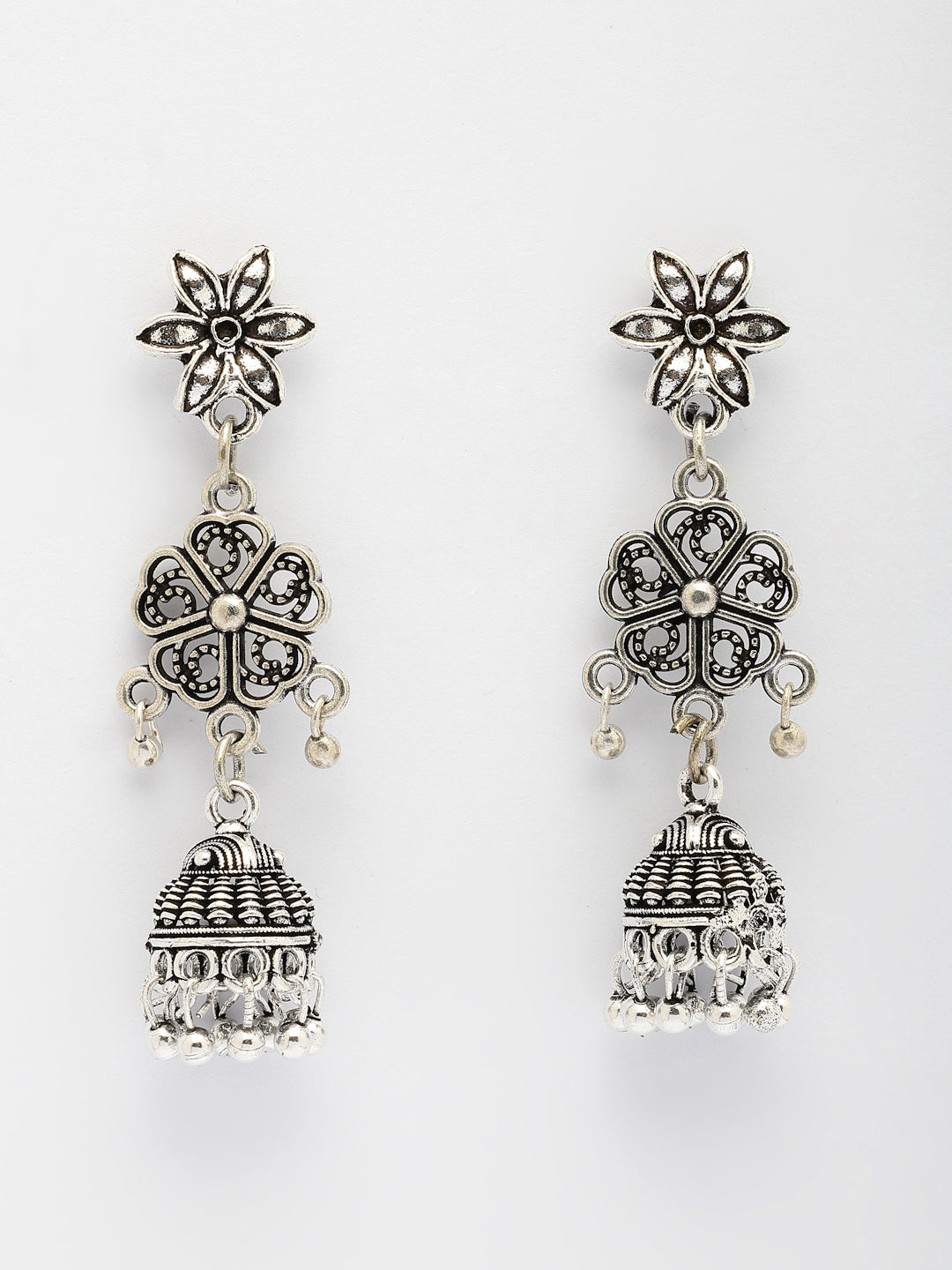 NVR Women Set of 2 Silver Toned Oxidized Jhumka Earrings - Distacart