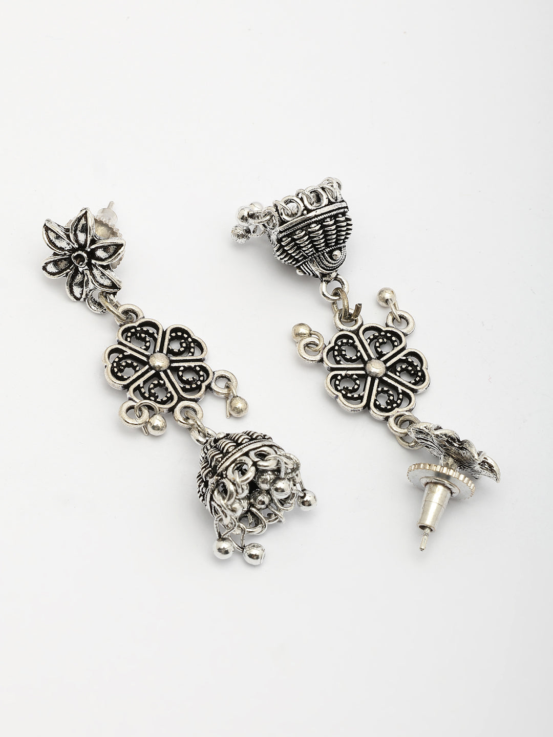 NVR Women Set of 2 Silver Toned Oxidized Jhumka Earrings - Distacart