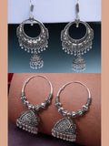 NVR Women's Set of 2 Silver Plated Oxidized Contemporary Jhumka Earrings - Distacart