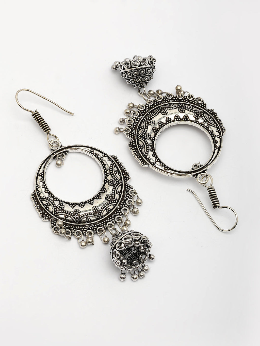 NVR Women's Set of 2 Silver Plated Oxidized Contemporary Jhumka Earrings - Distacart