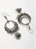 NVR Women's Set of 2 Silver Plated Oxidized Contemporary Jhumka Earrings - Distacart