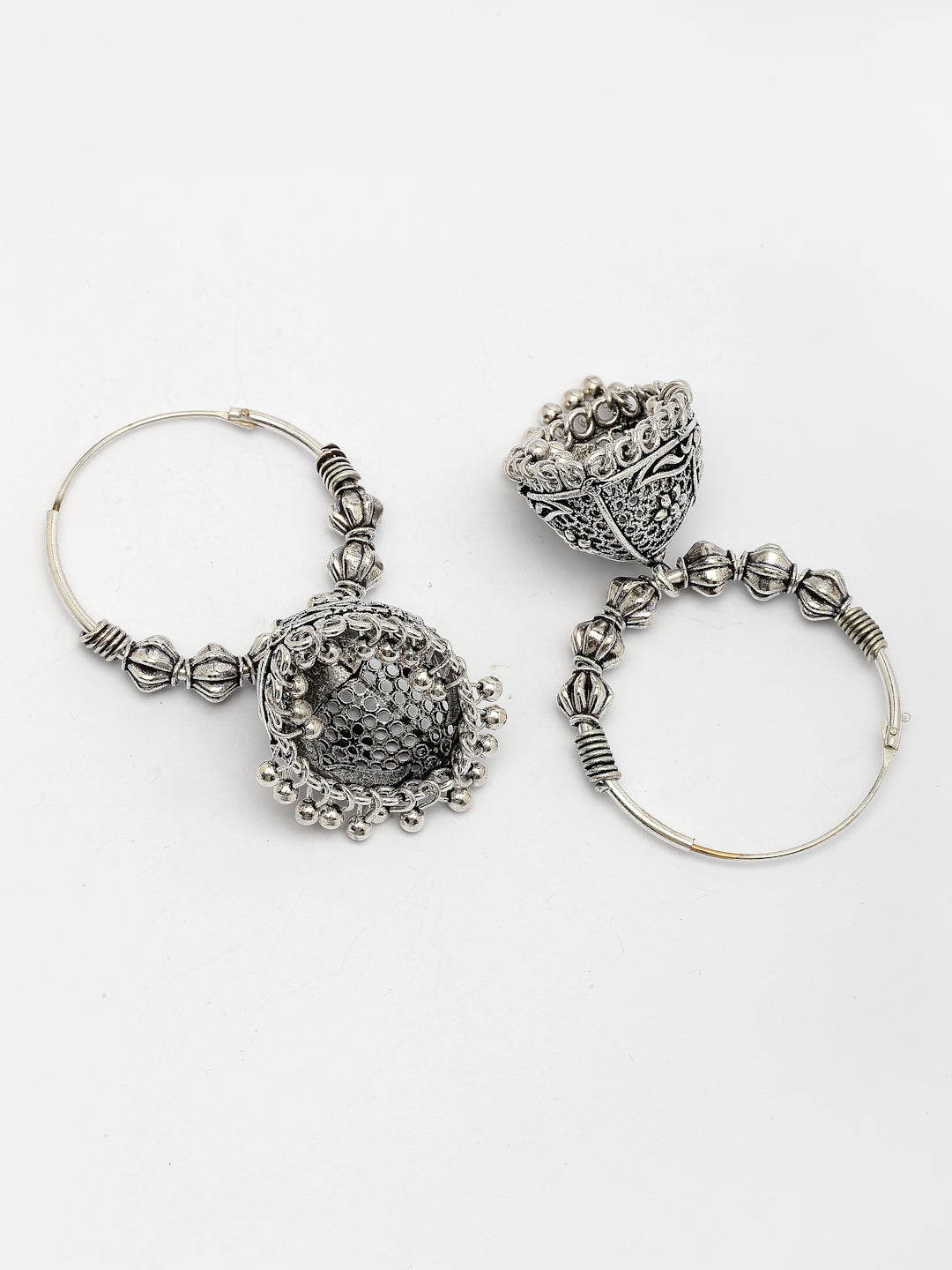 NVR Women's Set of 2 Silver Plated Oxidized Contemporary Jhumka Earrings - Distacart