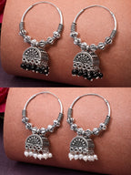 NVR Women Set of 2 Oxidized Silver Plated Artificial Beads Jhumka Earrings - Distacart