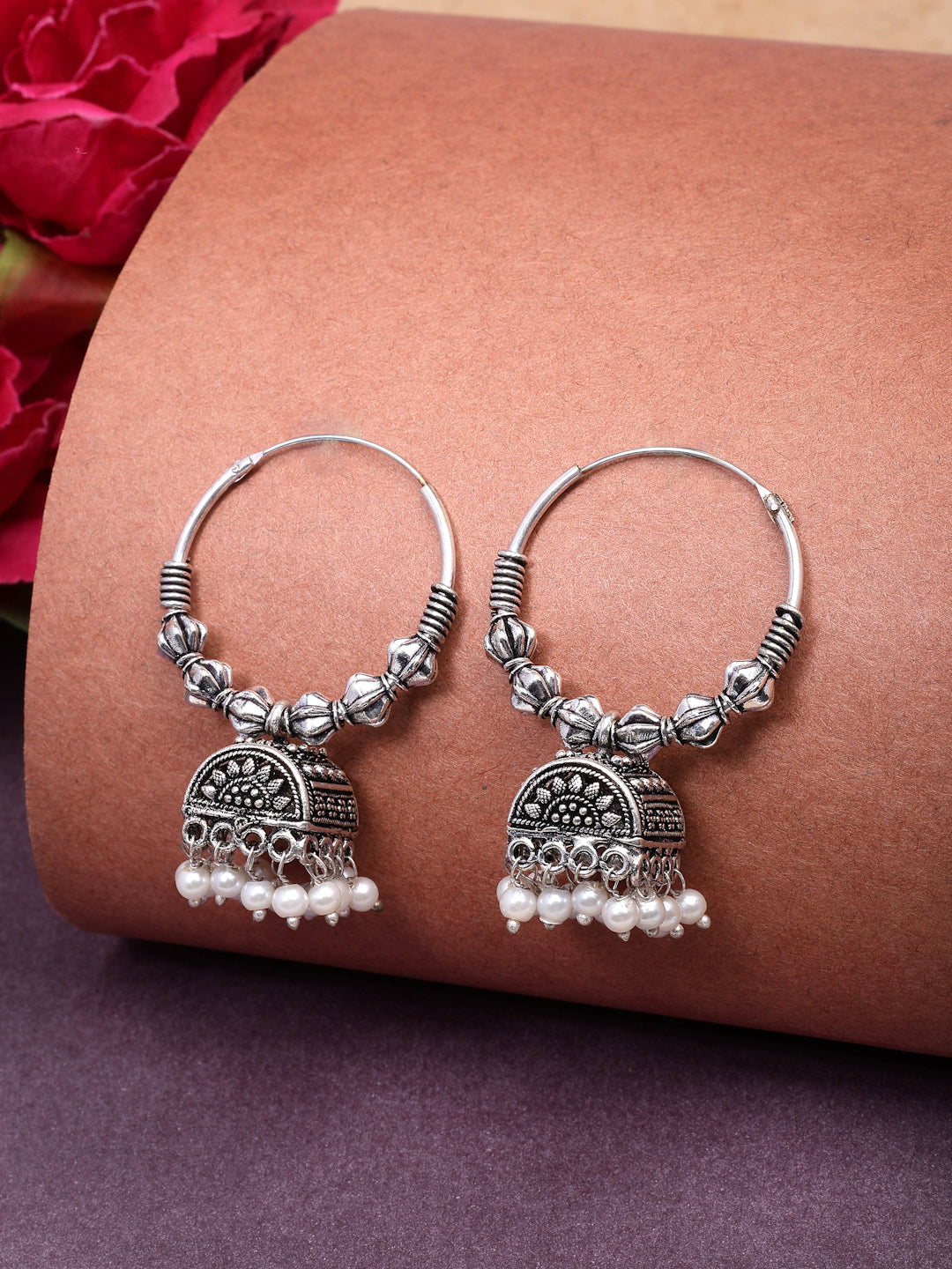 NVR Women Set of 2 Oxidized Silver Plated Artificial Beads Jhumka Earrings - Distacart