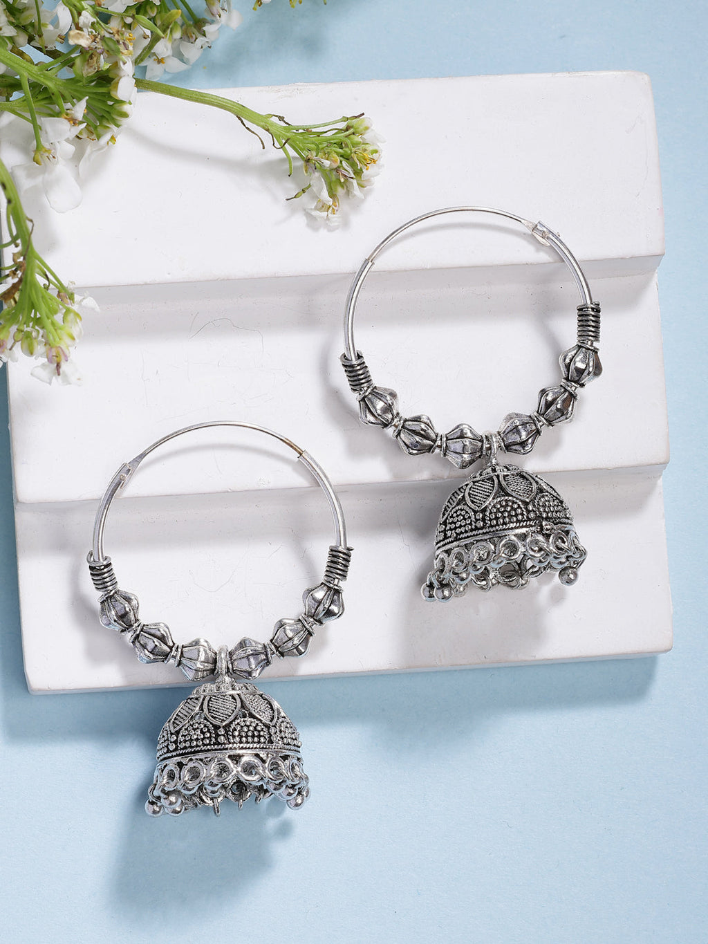 NVR Women's Handmade Set of 2 Oxidized Traditional Jhumka Earrings - Distacart